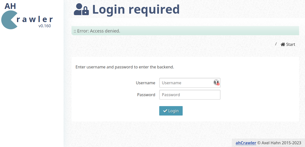 Screenshot: Backend - login