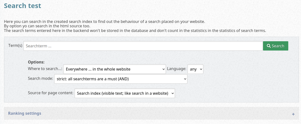 Screenshot: Backend - Profile - Search frontend