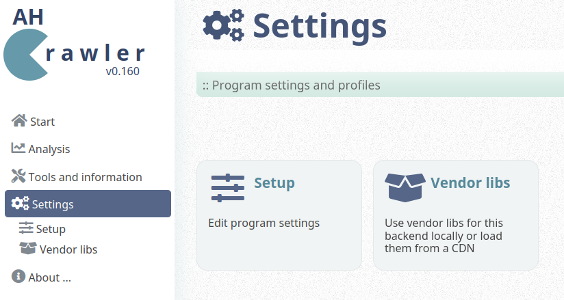 Screenshot: Backend - Settings