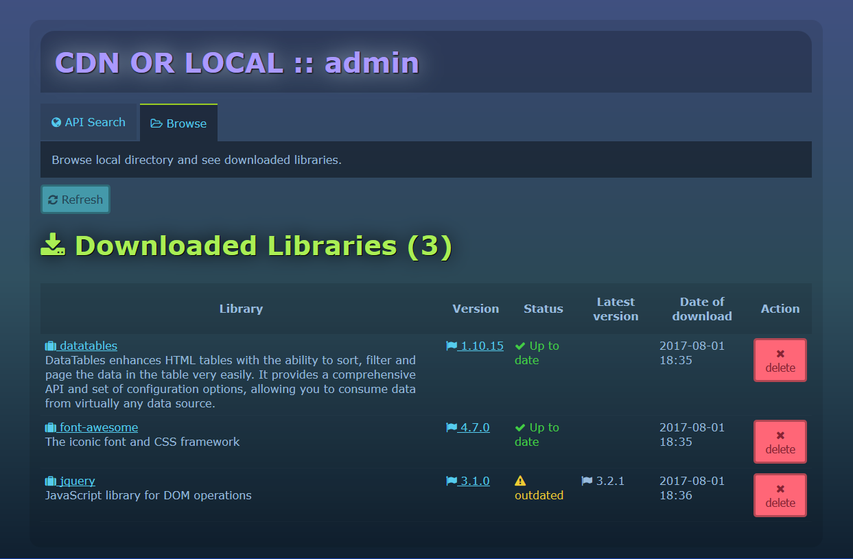 admin :: browse downloaded libraries